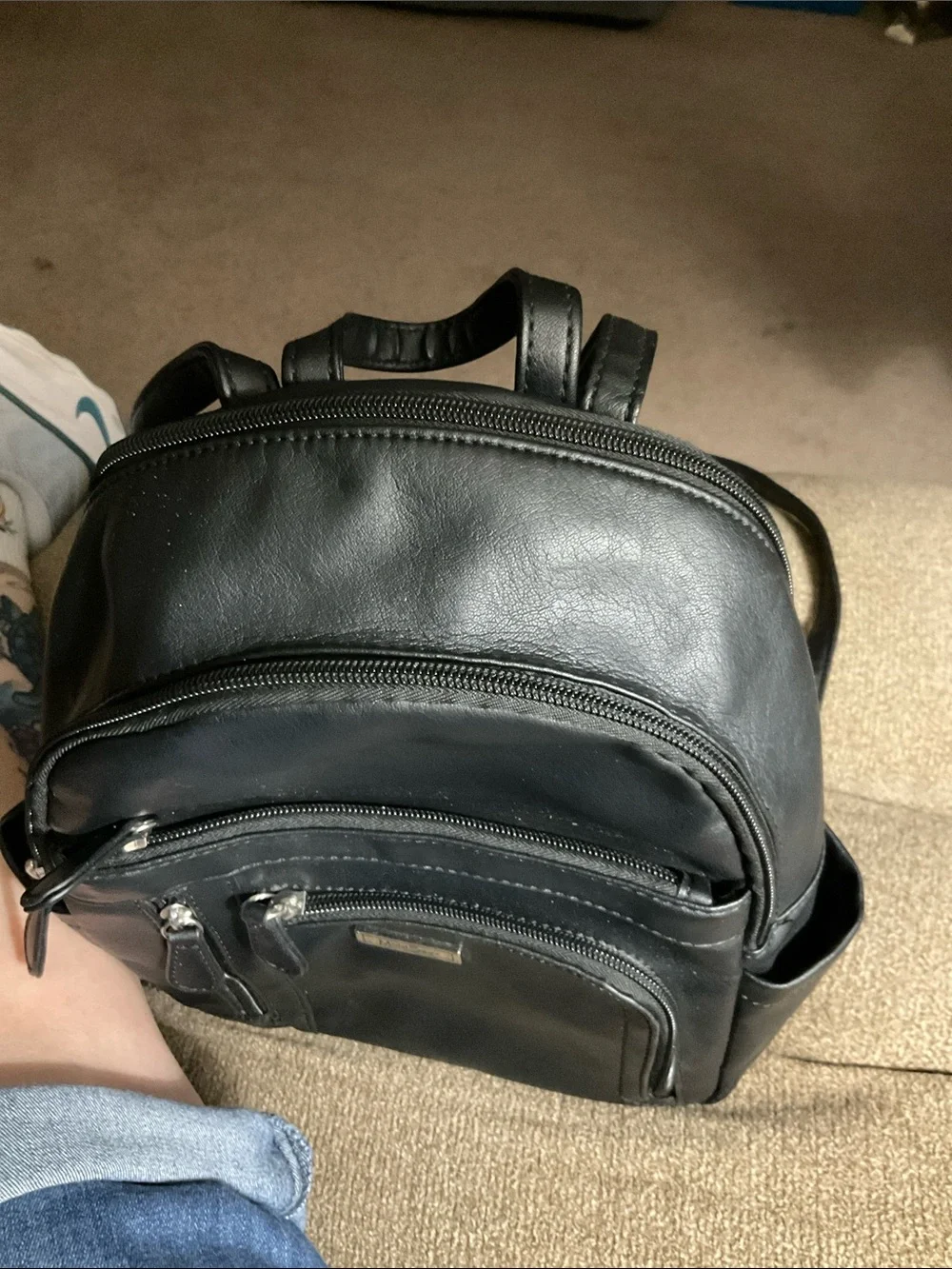 Melie Bianco Black Faux-Leather Mini Backpack